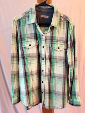 Outerknown Women's Plaid Blanket Shirt - Mint Green & White